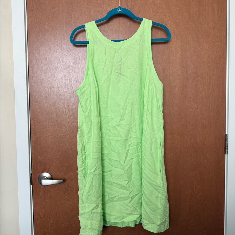 A New Day Bright Green Linen Dress
